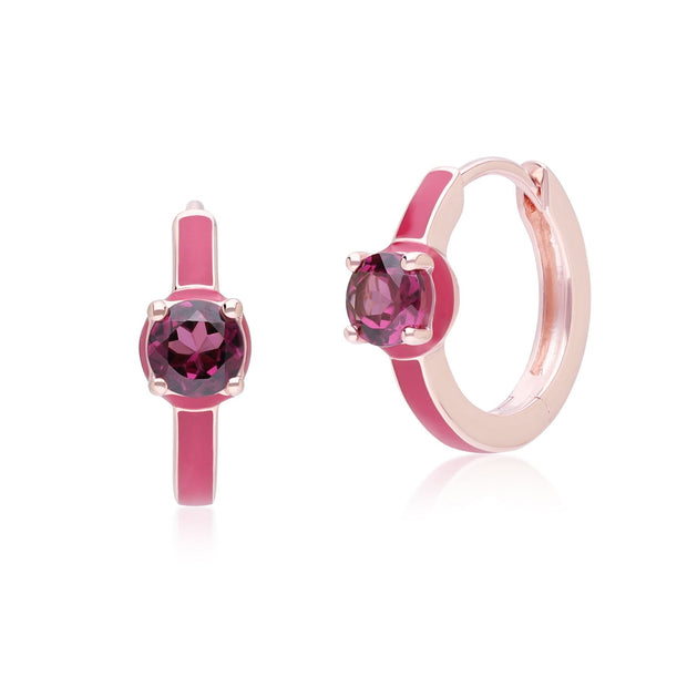 Orecchini a cerchio Siberian Waltz in smalto rosa e rodolite rotonda in vermeil oro rosa