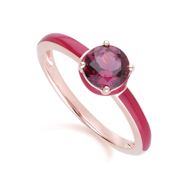 Anello Siberian Waltz in smalto rosa e rodolite rotonda in vermeil oro rosa