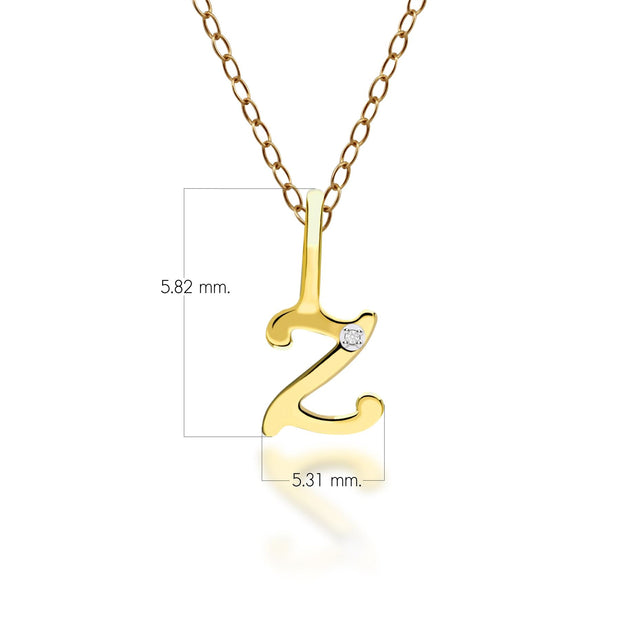 Ciondolo con lettera Z dell'alfabeto in oro giallo da 9 ct con diamante