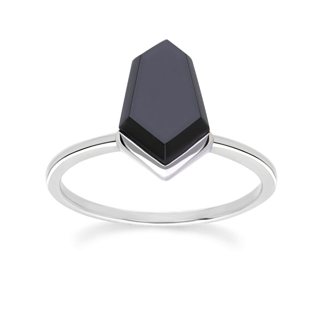 Bague cravate hexagonale en onyx noir Grand Deco en argent sterling