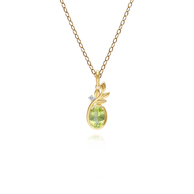 Pendente O Leaf in oro giallo da 9 ct con peridoto e diamante