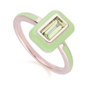 Bague Siberian Waltz en argent sterling doré à l'or fin rose avec émail vert et péridot baguette