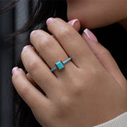 Anello ottagonale in smalto blu e turchese Siberian Waltz in vermeil oro rosa