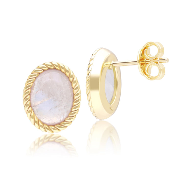 Boucles d'oreilles Clou Classique ovales avec pierre de lune arc-en-ciel en or jaune 9 carats