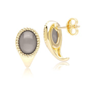 Boucles d'oreilles pendantes ovales Classique avec pierre de lune noire en or jaune 9 carats
