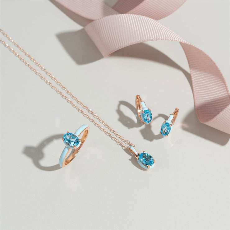 Orecchini a cerchio in smalto blu Siberian Waltz e topazio blu ovale in oro rosa vermeil