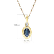 Collana classica con ciondolo in oro giallo 9 carati con zaffiro ovale e diamanti rotondi