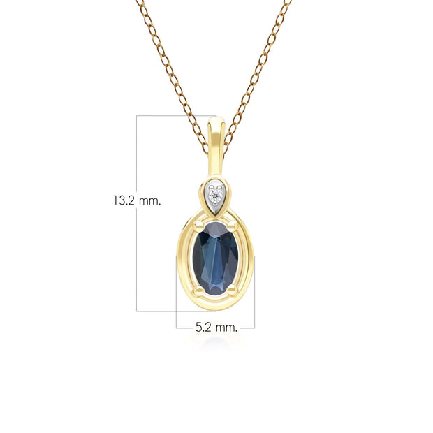 Collana classica con ciondolo in oro giallo 9 carati con zaffiro ovale e diamanti rotondi