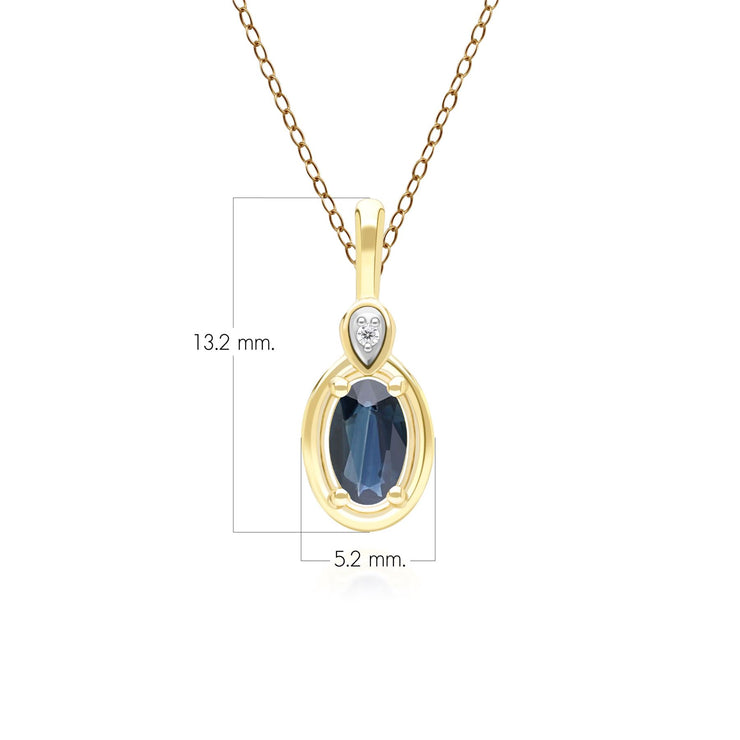 Collana classica con ciondolo in oro giallo 9 carati con zaffiro ovale e diamanti rotondi