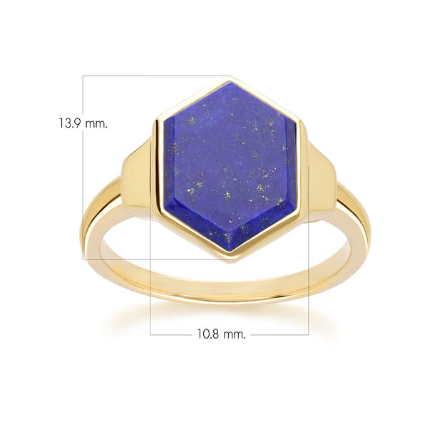 Bague Grand Déco Hexagone Lapis Lazuli en Or Vermeil