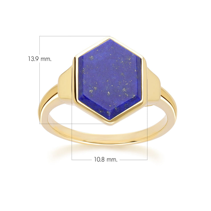 Bague Grand Déco Hexagone Lapis Lazuli en Or Vermeil