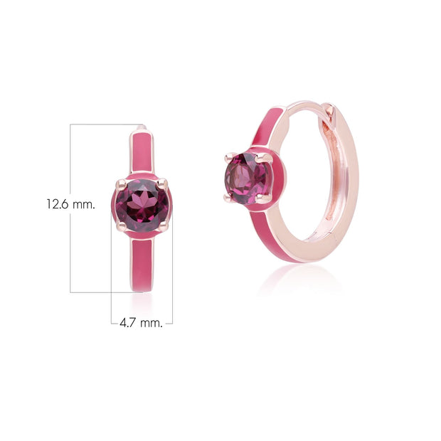 Orecchini a cerchio Siberian Waltz in smalto rosa e rodolite rotonda in vermeil oro rosa