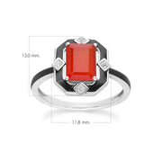 Bague Grand Deco en argent sterling avec émail noir, cornaline et topaze