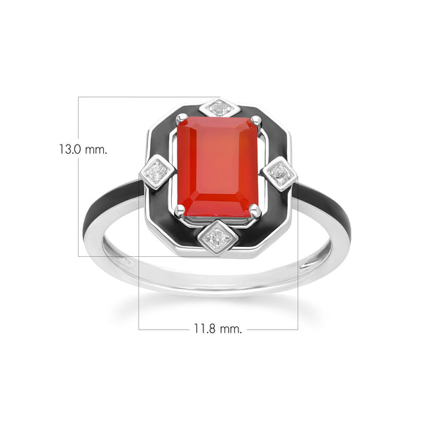 Bague Grand Deco en argent sterling avec émail noir, cornaline et topaze