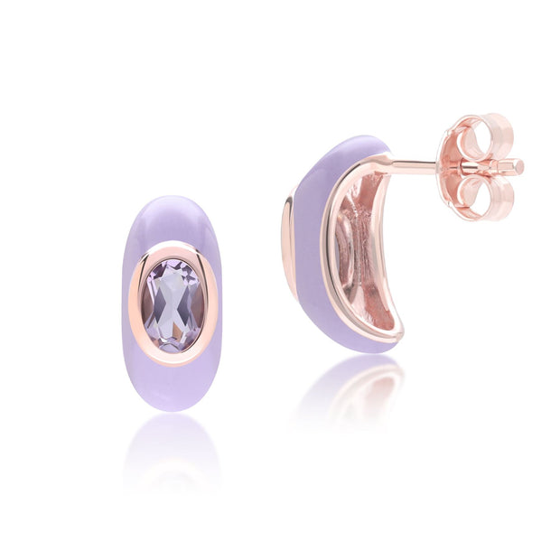 Orecchini a mezzo cerchio in smalto viola e ametista ottagonale Siberian Waltz in vermeil oro rosa