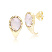 Boucles d'oreilles pendantes ovales Classique avec pierre de lune arc-en-ciel en or jaune 9 carats