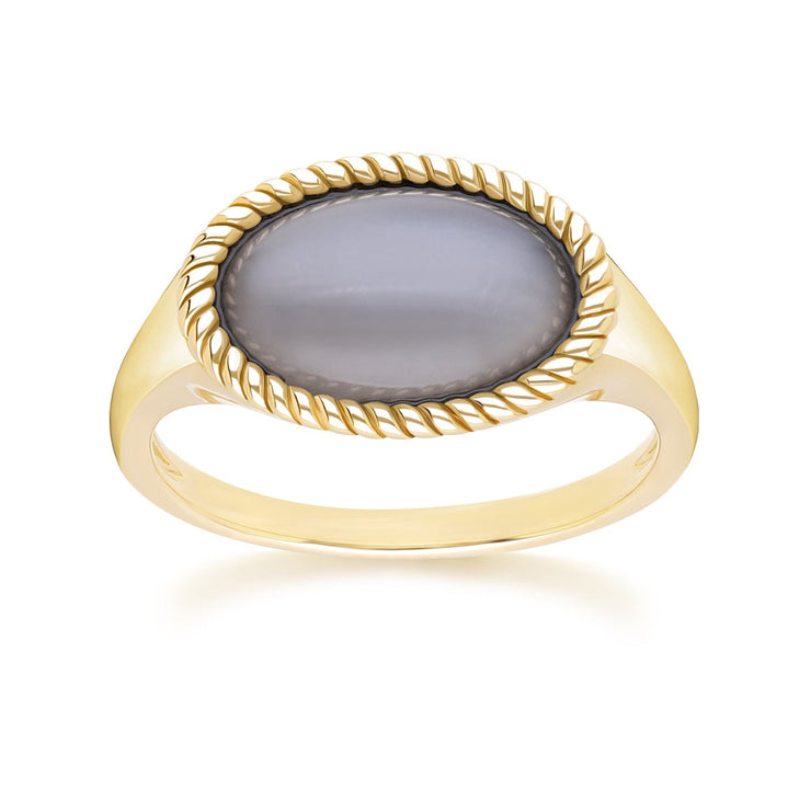 Bague classique en or jaune 9 carats avec pierre de lune noire ovale