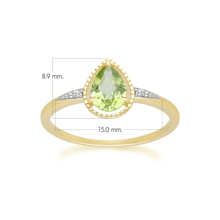 Bague classique en or jaune 9 carats avec péridot et diamants