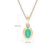 Collana classica con ciondolo in oro giallo 9 carati con smeraldo ovale e diamanti rotondi