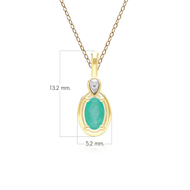 Collana classica con ciondolo in oro giallo 9 carati con smeraldo ovale e diamanti rotondi