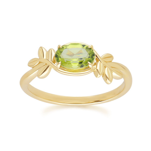 Anello O Leaf in oro giallo da 9 ct con peridoto