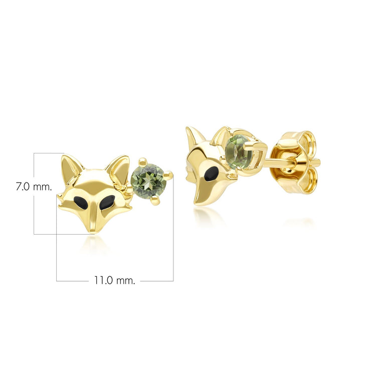 Boucles d'Oreilles renard Gardenia en or jaune 9 carats avec Peridot