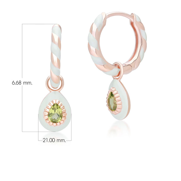 Orecchini Cerchio Valzer Siberiano in argento sterling placcato oro rosa con smalto verde e peridoto