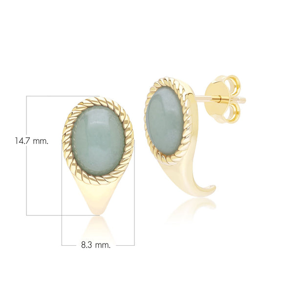 Boucles d'oreilles pendantes ovales Classique en or jaune 9 carats avec jadéite verte