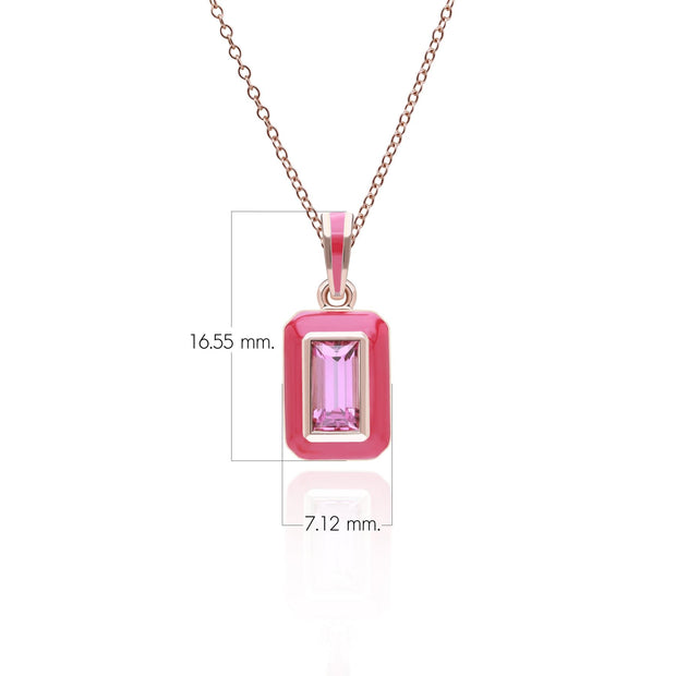 Ciondolo Valzer siberiano in smalto rosa e baguette di rodolite in argento sterling dorato con oro rosa pregiato