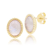 Boucles d'oreilles Clou Classique ovales avec pierre de lune arc-en-ciel en or jaune 9 carats