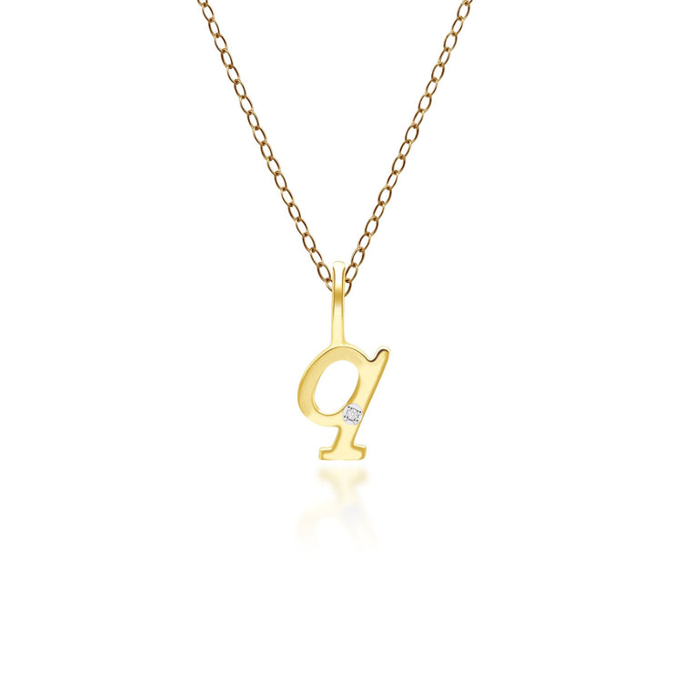 Ciondolo con lettera Q dell'alfabeto in oro giallo da 9 ct con diamante