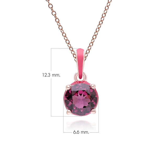 Ciondolo Valzer Siberiano in smalto rosa e rodolite rotonda in vermeil oro rosa