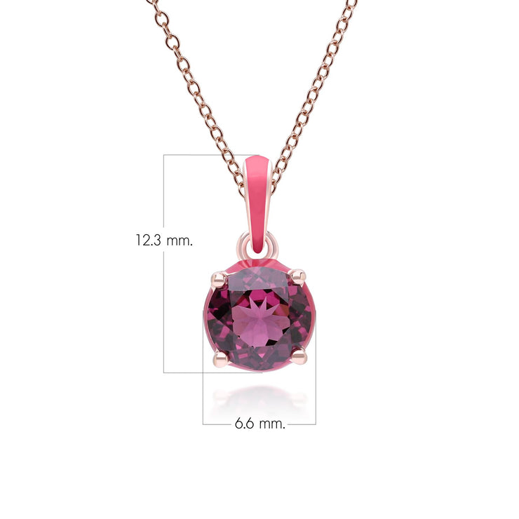 Ciondolo Valzer Siberiano in smalto rosa e rodolite rotonda in vermeil oro rosa