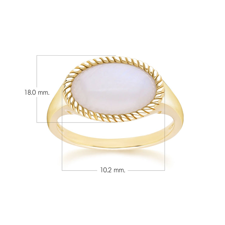 Bague classique avec pierre de lune arc-en-ciel ovale en or jaune 9 carats