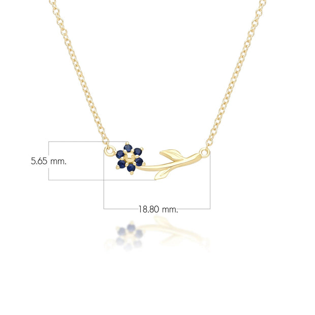 Collana floreale con vite e zaffiro in oro giallo da 9 ct