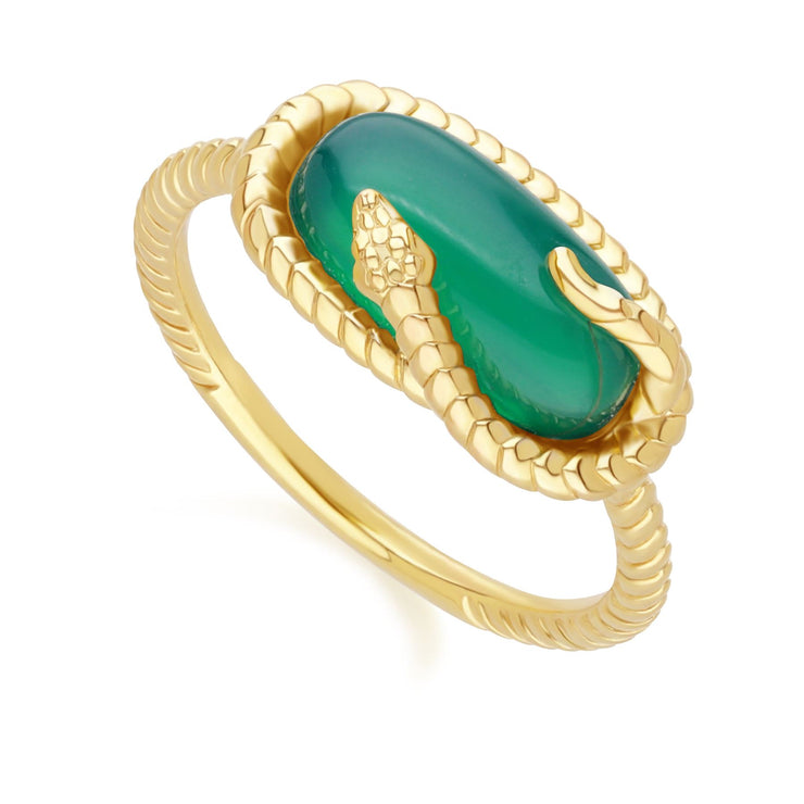 Anello Serpente Creatore ECFEW™ in argento 925 placcato oro fino con calcedonio