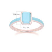 Anello ottagonale in smalto blu e turchese Siberian Waltz in vermeil oro rosa