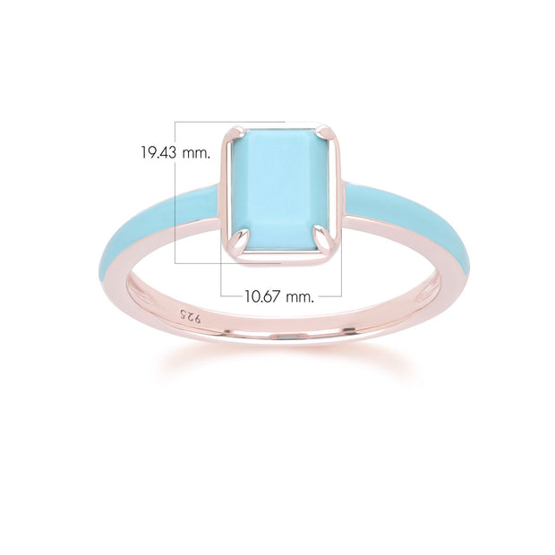 Anello ottagonale in smalto blu e turchese Siberian Waltz in vermeil oro rosa