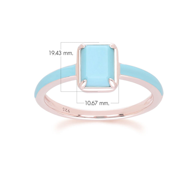 Anello ottagonale in smalto blu e turchese Siberian Waltz in vermeil oro rosa