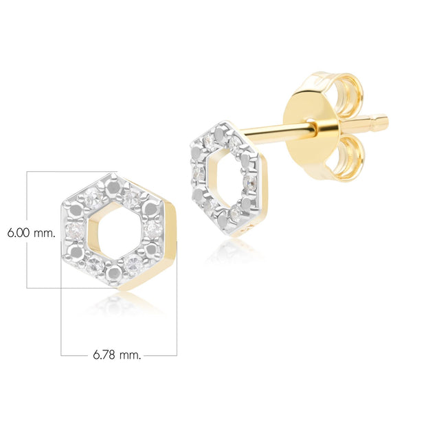 Orecchini a lobo geometrici esagonali in oro giallo da 9 ct con diamante