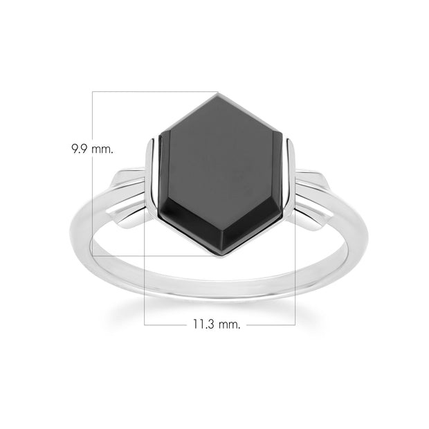Bague Grand Deco Hexagone Onyx Noir en Argent Sterling