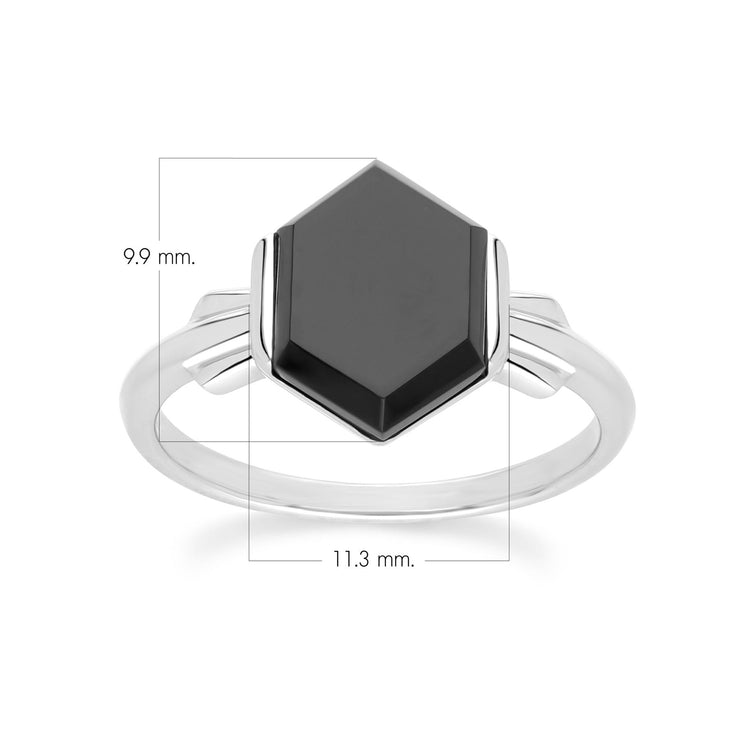 Bague Grand Deco Hexagone Onyx Noir en Argent Sterling
