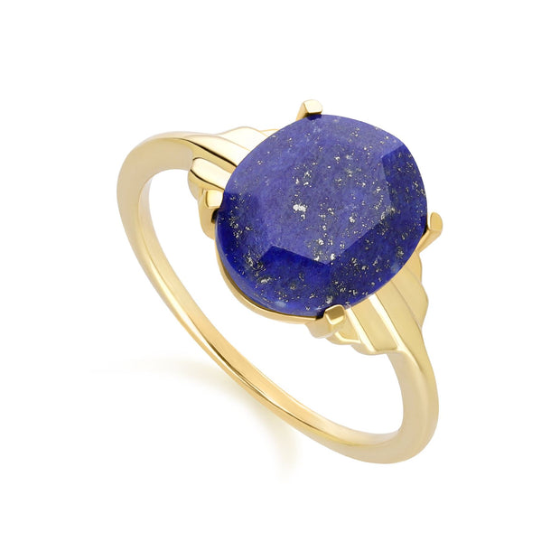 Bague Ovale Lapis Lazuli Grand Déco en Or Vermeil