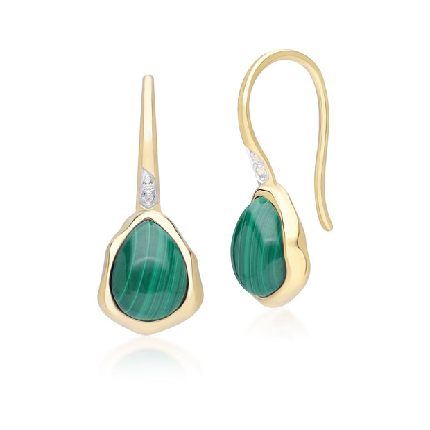 Orecchini pendenti irregolari in argento sterling dorato con malachite e topazio