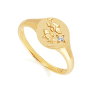 Anello con sigillo dello zodiaco Pesci in oro giallo da 9 ct con acquamarina