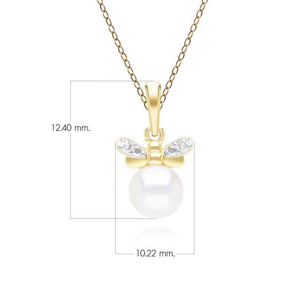 Collana con ape in stile nido d'ape in oro giallo da 9 ct con perla e diamante