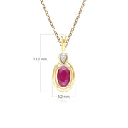 Collana classica con ciondolo in oro giallo 9 carati con rubino ovale e diamanti rotondi