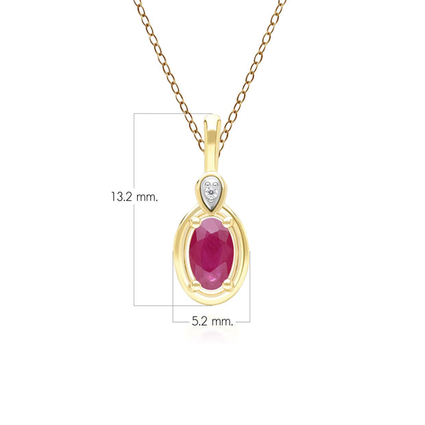 Collana classica con ciondolo in oro giallo 9 carati con rubino ovale e diamanti rotondi