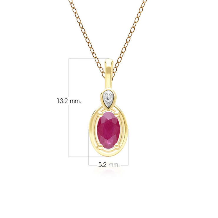Collana classica con ciondolo in oro giallo 9 carati con rubino ovale e diamanti rotondi