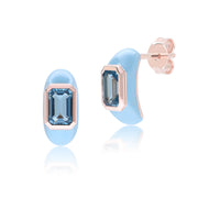 Orecchini a mezzo cerchio ottagonali in smalto blu e turchese Siberian Waltz in vermeil oro rosa